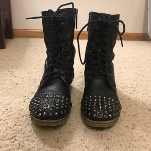 Studded black combat boots